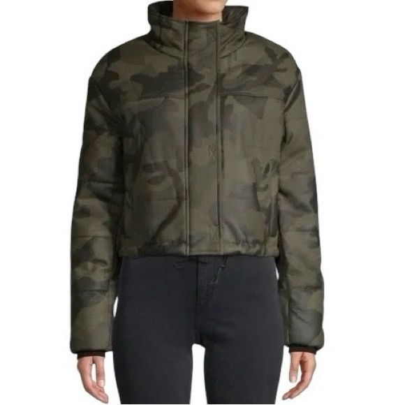 Bagatelle NYC Camo Cropped Puffer Jacket Army Green Black Medium - Picture 2 of 9